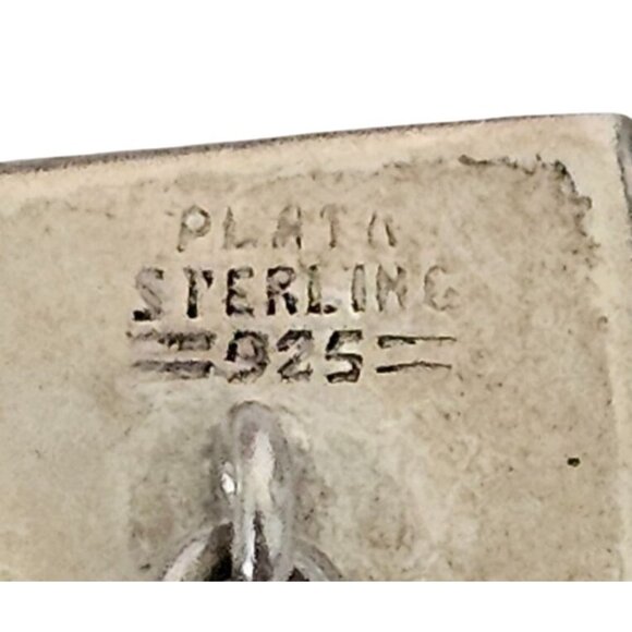 Sterling Silver 925 Square Cufflinks 1/2" With Engraved Geometric Design - Picture 3 of 5